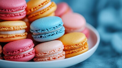 Colorful macarons stacked on a plate (1)
