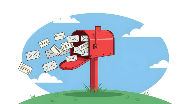 Mailbox with Letters Flying Out to Represent Postal Service, Communication, and Message Delivery
