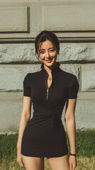 여름 드레스 패션의 한국 여성