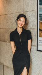 여름 드레스 패션의 한국 여성