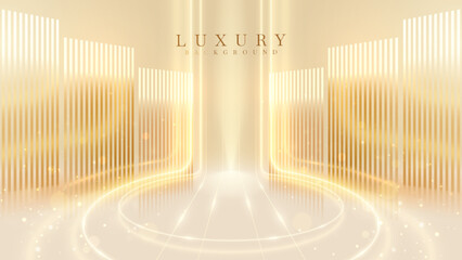 Cream stage background with golden light and glittering star.