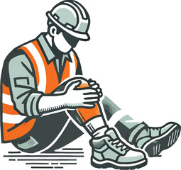 Construction worker with injured knee holding leg injury