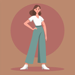 Stylish confident woman in trendy clothes, modern female. Illustration, flat style.
