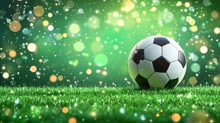 "Soccer Template Design - Minimalist Football Field & Ball Vector with Green Background for Sports Events Presentation"