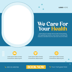 Healthcare prevention banner or square flyer with doctor theme 