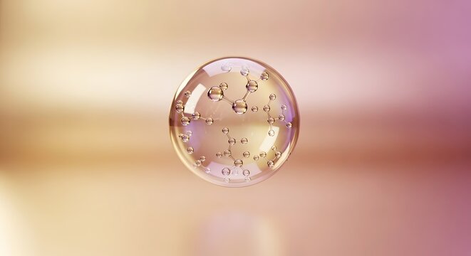 Molecular Sphere Transparent Bubble with Chemical Structure on Abstract Gradient Background