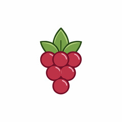 Stylized Grape Bunch Icon with Green Leaves, Simple Design