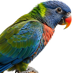 Fototapeta premium Colorful rainbow lorikeet parrot bird with vibrant feathers isolated on transparent background