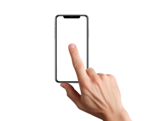 Finger touching phone with blank screen