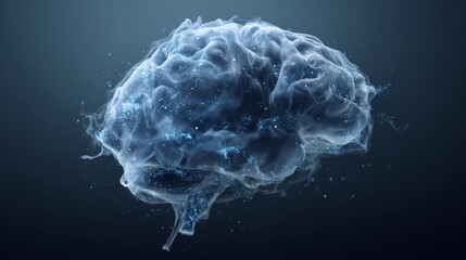 Ethereal Brain Formed by Light Particles in Abstract Shape with Wisps of Smoke and Energy in Soft Blue and White Colors