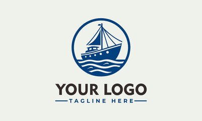 A stylized logo featuring a small boat on stylized waves, set within a circle, with a moon and flag.