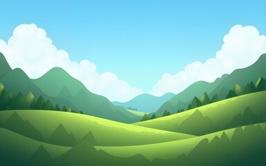 World Environment Day concept: Green mountains and beautiful sky clouds under the blue sky. High quality
