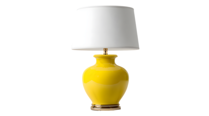 Yellow ceramic table lamp with a white shade with isolated on a transparent  background