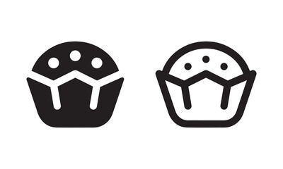 Cupcake Icon Set. Filled and Outlined Designs with Sprinkles and Zigzag Wrappers.