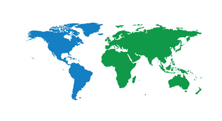 Fototapeta premium World Map Divided into Blue and Green