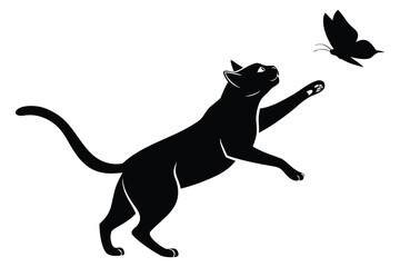 black cat playing  with a butterfly vector