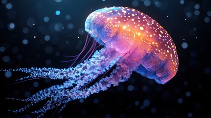 Glowing jellyfish in deep ocean (1)