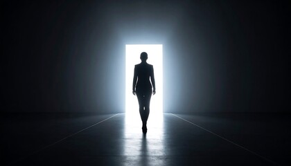Obraz premium Silhouette figure entering a bright doorway