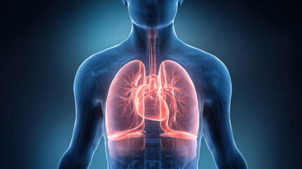 a man showing the heart prominently in the center, the lungs behind the heart, both the left and right kidneys