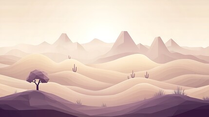 Minimal abstract desert composition featuring geometric cactus silhouette, peach and lavender color tones, captured with mirrorless camera 50mm lens, smooth gradient background