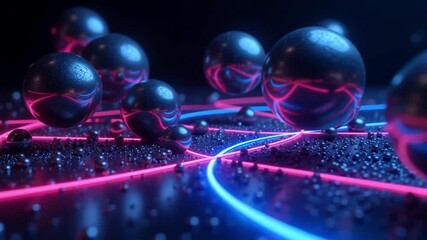 Abstract glowing neon connection with dark spheres creates a modern tech vibe for innovative visuals and dynamic backgrounds. AI generative video