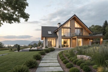 country house with a lawn