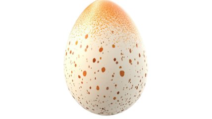 Natural dotted quail egg with speckled shell texture on white background