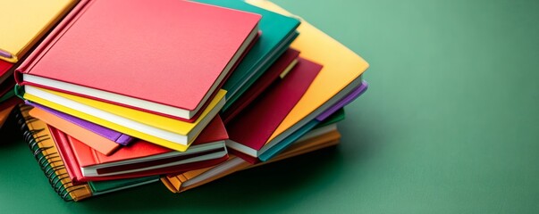 A colorful pile of assorted books on a green surface
