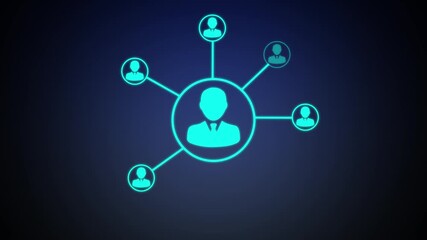 Network system, network connections with people icons and man icon animation on blue background.  digital interface connection and communication concept digitally generated animation. - Powered by Adobe