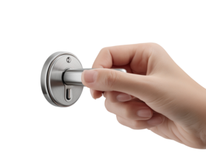 Hand grasping a metal door handle