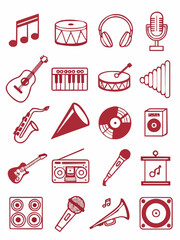 Icon sheet about the world of music