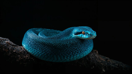Fototapeta premium Snake Coiled on Branch in Dark