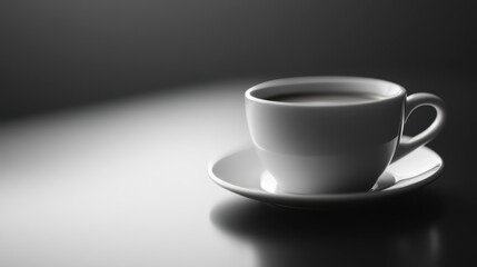 White coffee cup sits on a white saucer