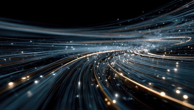 Abstract swirling lines of light, streaks, and particles