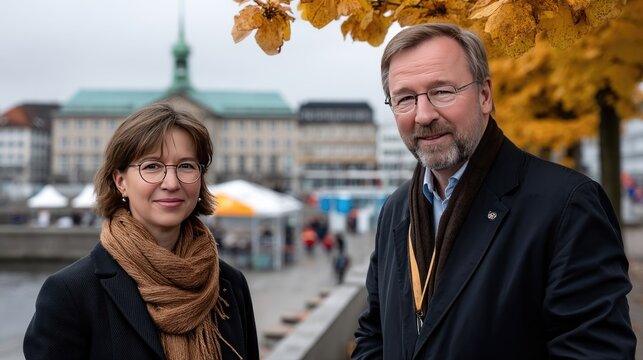 Elderly couple smiling together in a serene garden setting showcasing companionship and joy on a sunny day