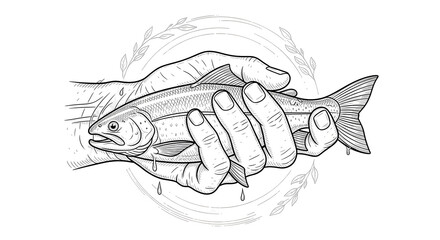 Hand holding trout illustration