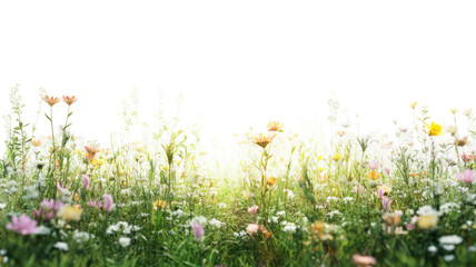 Fototapeta premium Meadow PNG element featuring flowers and plants on white background 