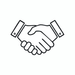 A minimalist line art icon of a handshake, symbolizing a successful business agreement, partnership, and professional trust.