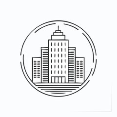 Obraz premium Line art illustration of an urban cityscape with skyscrapers. Minimalist building icon for a real estate or corporate business logo.