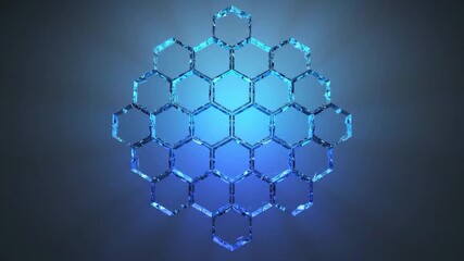 Abstract hexagon pattern in blue glowing light against a dark background for modern design - Powered by Adobe