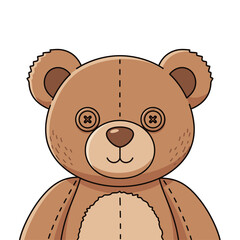 Fototapeta premium Flat vector teddy bear with soft brown fur and stitched nose, isolated on white background