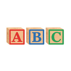 Flat vector wooden alphabet blocks with letters A, B, and C, isolated on white background