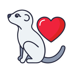 Obraz premium White meerkat sitting with a heart symbol representing affection 