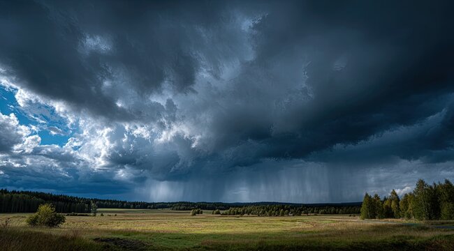 Dramatic storm clouds over a field