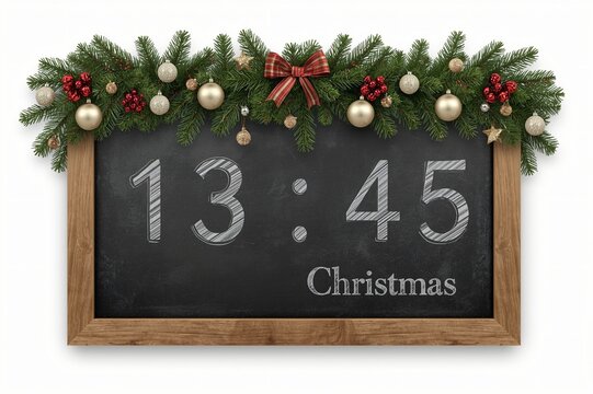 Christmas countdown chalkboard clock, 1345, evergreen garland