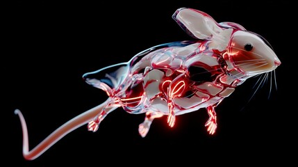 Translucent Glass Mouse Anatomy Red Veins Dark Background 3D Rendering