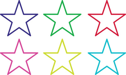 Obraz premium Six colorful star outlines arranged in two rows on a white background with a simple graphic design style