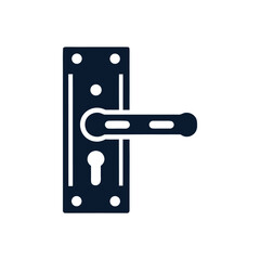 Dark blue door handle with keyhole and vertical lines on white background Keywords: door handle, lock, keyhole, hardware, entrance, access