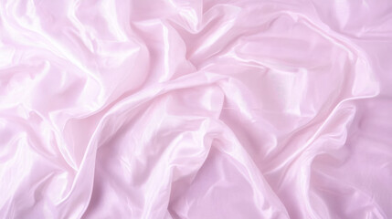Fototapeta premium Pink crumpled and draped silk cloth with subtle texture. Abstract glossy fabric background for wedding, fashion, beauty, or textile design.