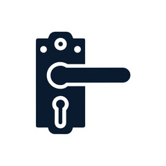 Dark blue door handle with ornate keyhole icon on white background lock knob